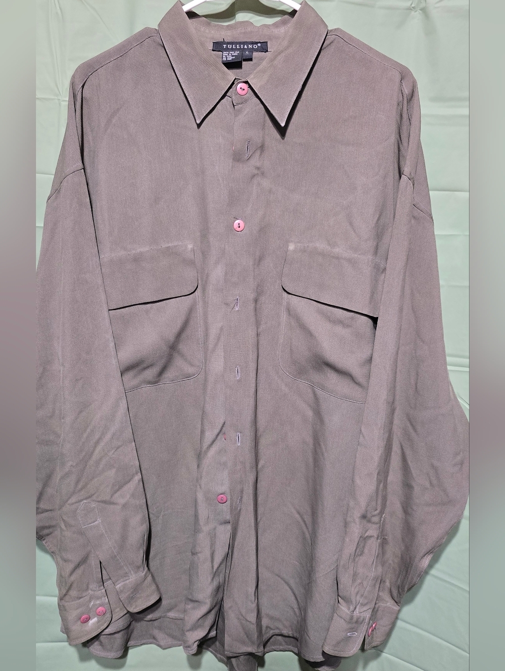 Tulliano Silk Button-Front Shirt In Light Green/Gray